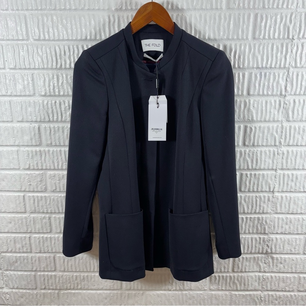 The Fold London Longline Jacket Blazer Wool NWT 10 Navy